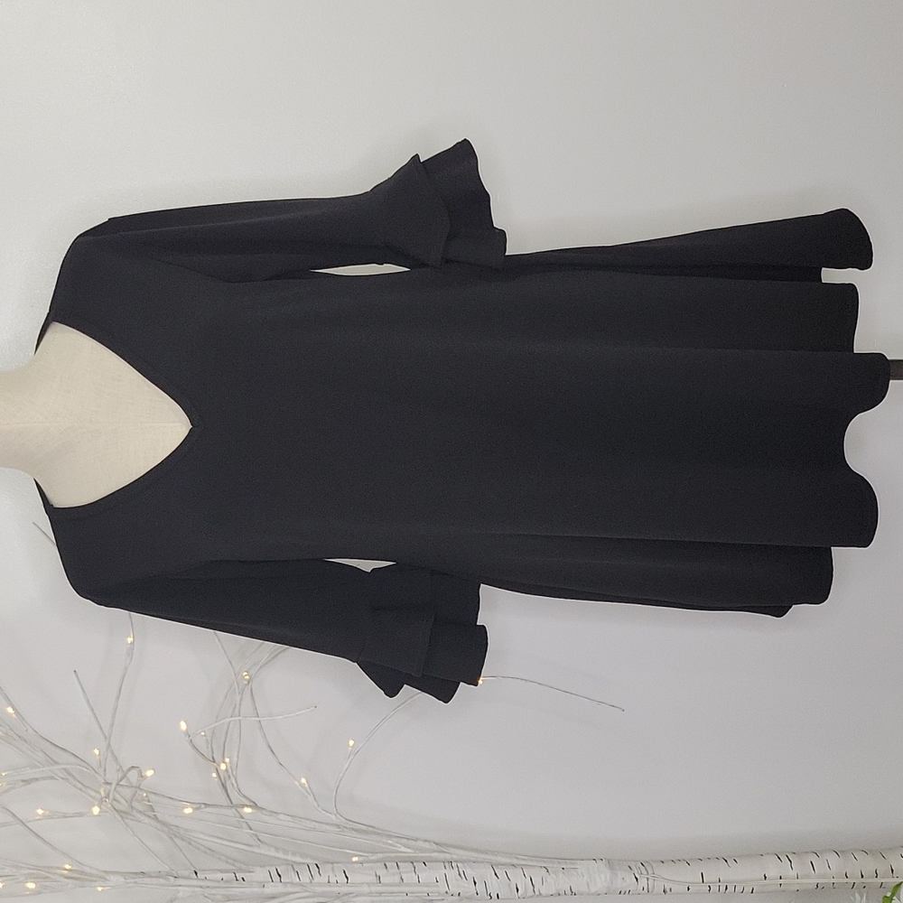 Boohoo Black Shift Dress Flounce Sleeves SZ 14